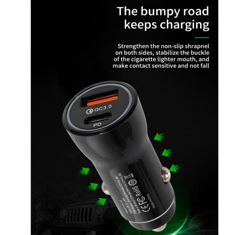 P21 PD 20W USB-C / Type-C + QC3.0 18W USB Fast Car Charger with USB to 8 Pin Data Cable Set(Black) - Car Charger by buy2fix | Online Shopping UK | buy2fix