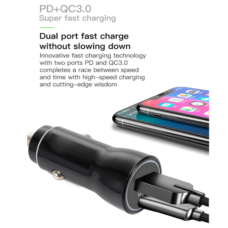 P21 PD 20W USB-C / Type-C + QC3.0 18W USB Fast Car Charger with USB to 8 Pin Data Cable Set(Black) - Car Charger by buy2fix | Online Shopping UK | buy2fix