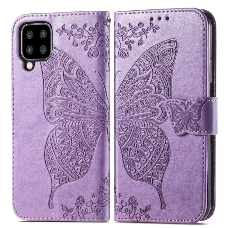 For Samsung Galaxy A22 5G Butterfly Love Flowers Embossed Horizontal Flip Leather Case with Holder & Card Slots & Wallet & Lanyard(Light Purple) - Galaxy Phone Cases by buy2fix | Online Shopping UK | buy2fix