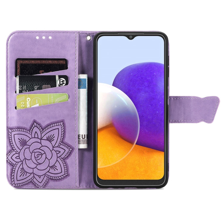 For Samsung Galaxy A22 5G Butterfly Love Flowers Embossed Horizontal Flip Leather Case with Holder & Card Slots & Wallet & Lanyard(Light Purple) - Galaxy Phone Cases by buy2fix | Online Shopping UK | buy2fix