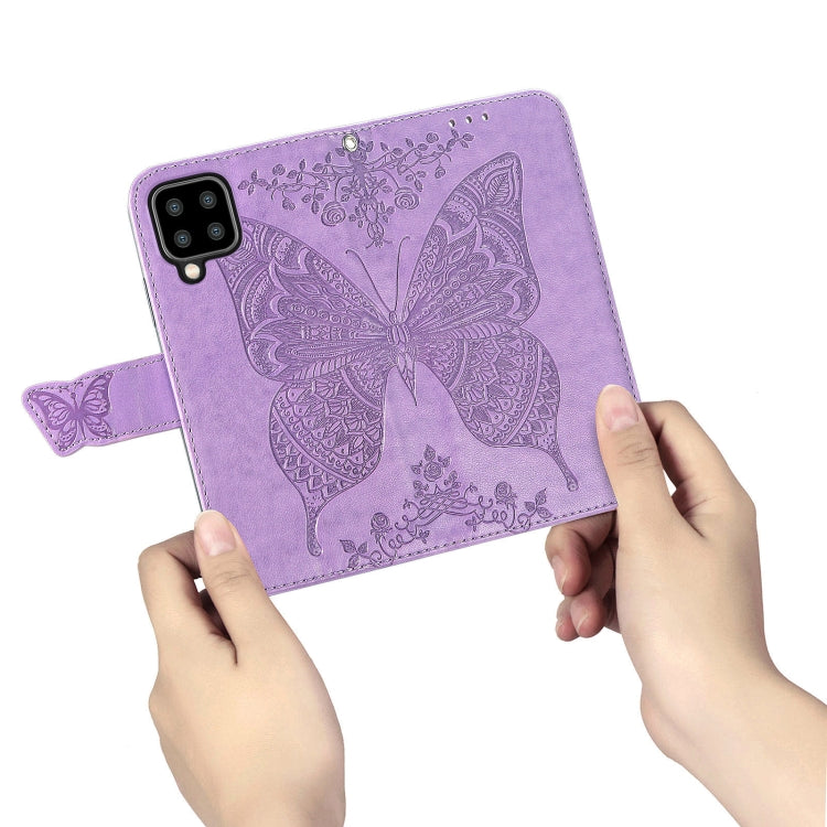 For Samsung Galaxy A22 5G Butterfly Love Flowers Embossed Horizontal Flip Leather Case with Holder & Card Slots & Wallet & Lanyard(Light Purple) - Galaxy Phone Cases by buy2fix | Online Shopping UK | buy2fix