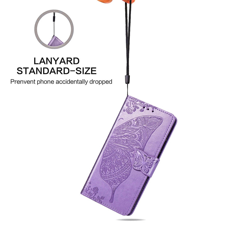 For Samsung Galaxy A22 5G Butterfly Love Flowers Embossed Horizontal Flip Leather Case with Holder & Card Slots & Wallet & Lanyard(Light Purple) - Galaxy Phone Cases by buy2fix | Online Shopping UK | buy2fix