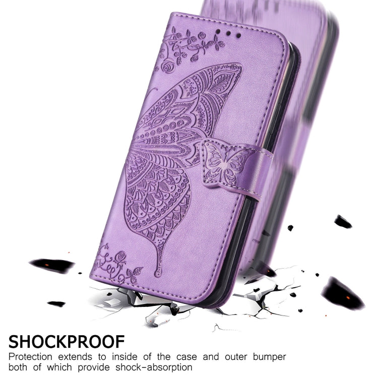 For Samsung Galaxy A22 5G Butterfly Love Flowers Embossed Horizontal Flip Leather Case with Holder & Card Slots & Wallet & Lanyard(Light Purple) - Galaxy Phone Cases by buy2fix | Online Shopping UK | buy2fix