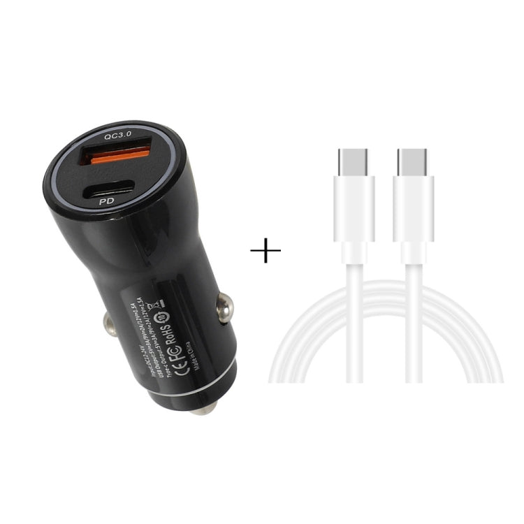 P21 PD 20W USB-C / Type-C + QC3.0 18W USB Fast Car Charger with USB-C / Type-C to USB-C / Type-C Data Cable Set(Black) - Car Charger by buy2fix | Online Shopping UK | buy2fix