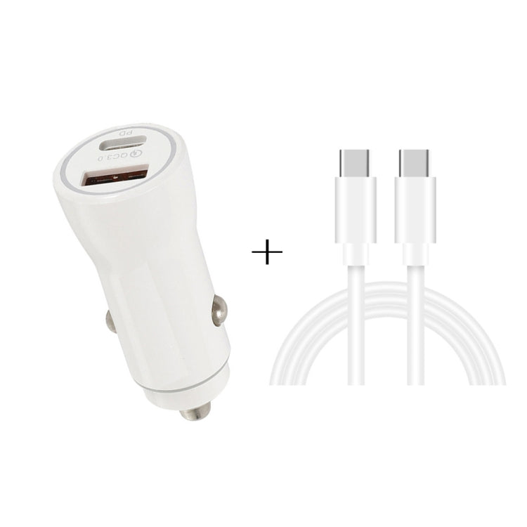 P21 PD 20W USB-C / Type-C + QC3.0 18W USB Fast Car Charger with USB-C / Type-C to USB-C / Type-C Data Cable Set(White) - Car Charger by buy2fix | Online Shopping UK | buy2fix