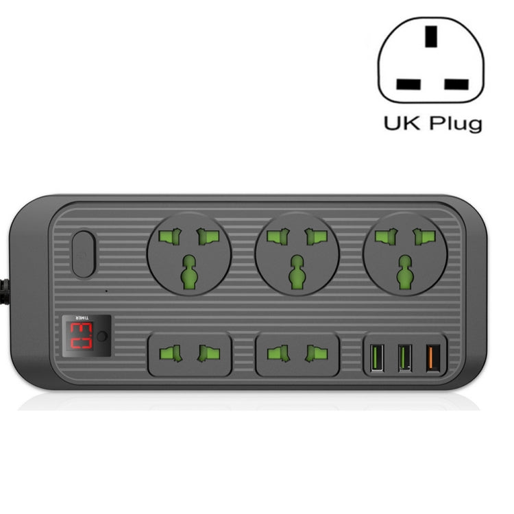 T17 3000W High-power 24-hour Amart Timing Socket QC3.0 USB Fast Charging Power Strip Cable Length 2m, UK Plug(Black) - Extension Socket by buy2fix | Online Shopping UK | buy2fix