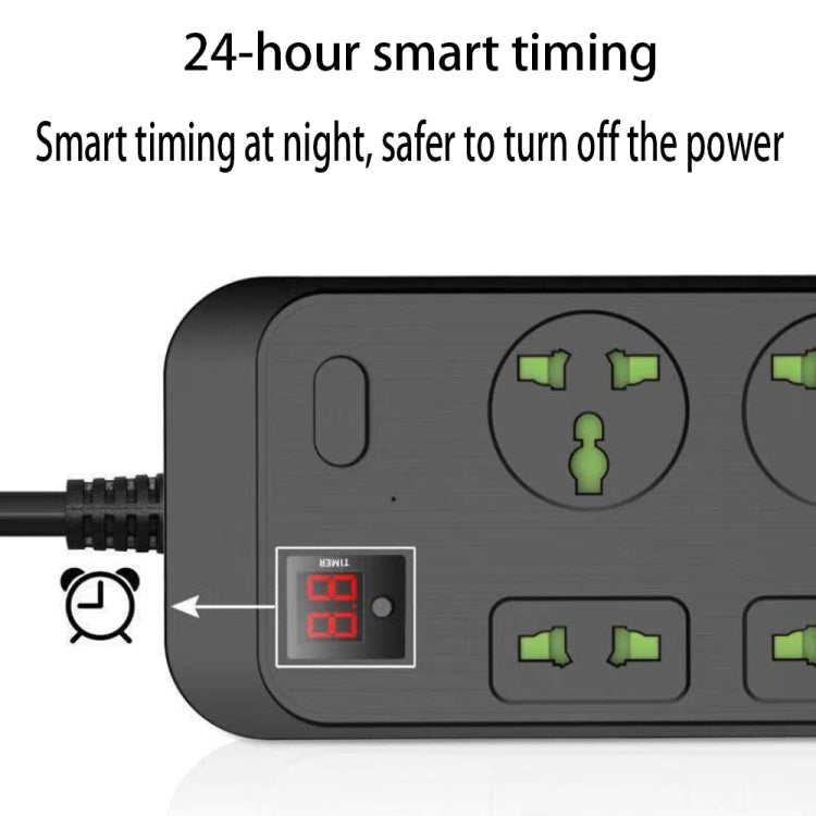 T17 3000W High-power 24-hour Amart Timing Socket QC3.0 USB Fast Charging Power Strip Cable Length 2m, UK Plug(Black) - Extension Socket by buy2fix | Online Shopping UK | buy2fix