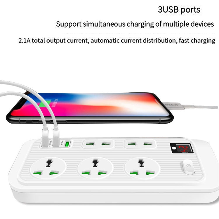 T17 3000W High-power 24-hour Amart Timing Socket QC3.0 USB Fast Charging Power Strip Cable Length 2m, UK Plug(Black) - Extension Socket by buy2fix | Online Shopping UK | buy2fix