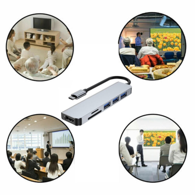 6 in 1 Type C to 3 x USB Ports + SD/TF + HDMI Docking Station by buy2fix