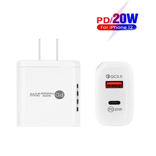 TE-PD01 PD 20W + QC3.0 USB Dual Ports Quick Charger with Indicator Light, US Plug(White) by buy2fix