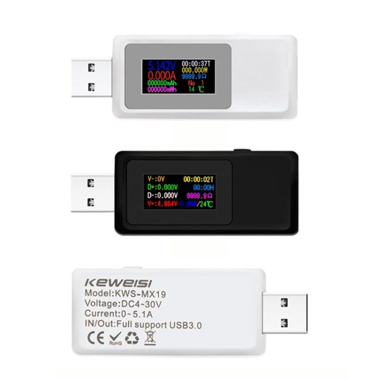 Keweisi KWS-MX19 USB Tester DC 4V-30V 0-5A Current Voltage Detector(White) - Current & Voltage Tester by buy2fix | Online Shopping UK | buy2fix