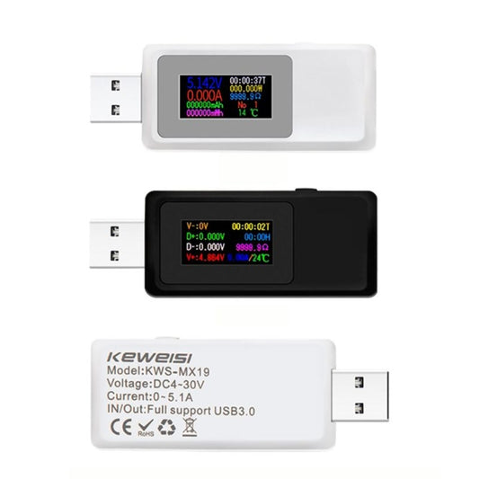 Keweisi KWS-MX19 USB Tester DC 4V-30V 0-5A Current Voltage Detector(Black) - Current & Voltage Tester by buy2fix | Online Shopping UK | buy2fix