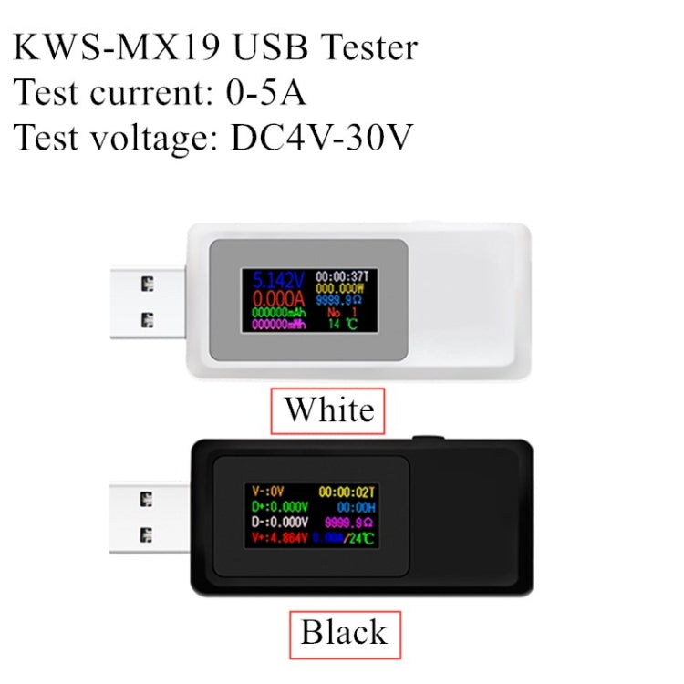 Keweisi KWS-MX19 USB Tester DC 4V-30V 0-5A Current Voltage Detector(White) - Current & Voltage Tester by buy2fix | Online Shopping UK | buy2fix