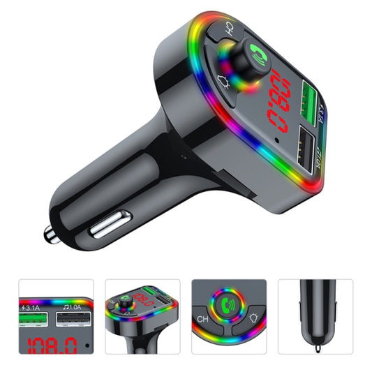 F6 Car FM Transmitter Colorful Breathing Atmosphere Lamp MP3 Player Charger - In Car by buy2fix | Online Shopping UK | buy2fix