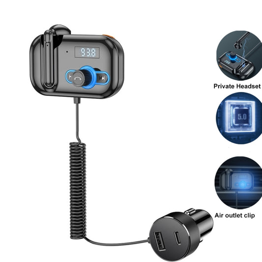T2 FM Transmitter Hands-free Headphone Kit Headphone MP3 Player Private Call USB PD Quick Charge Audio Receiver - Bluetooth Car Kits by buy2fix | Online Shopping UK | buy2fix