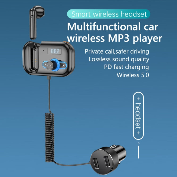 T2 FM Transmitter Hands-free Headphone Kit Headphone MP3 Player Private Call USB PD Quick Charge Audio Receiver - Bluetooth Car Kits by buy2fix | Online Shopping UK | buy2fix