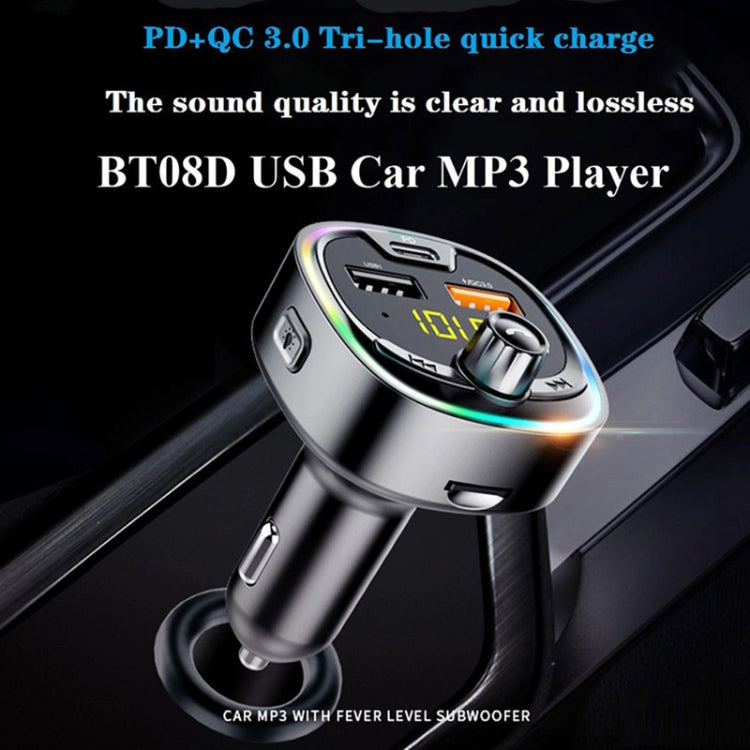 BT08D FM Transmitter Hands-free Car Kit MP3 Audio Player with QC3.0 + PD18W 5A Auto Fast Charger FM Modulator - Bluetooth Car Kits by buy2fix | Online Shopping UK | buy2fix