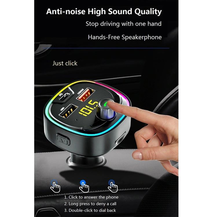 BT08D FM Transmitter Hands-free Car Kit MP3 Audio Player with QC3.0 + PD18W 5A Auto Fast Charger FM Modulator - Bluetooth Car Kits by buy2fix | Online Shopping UK | buy2fix