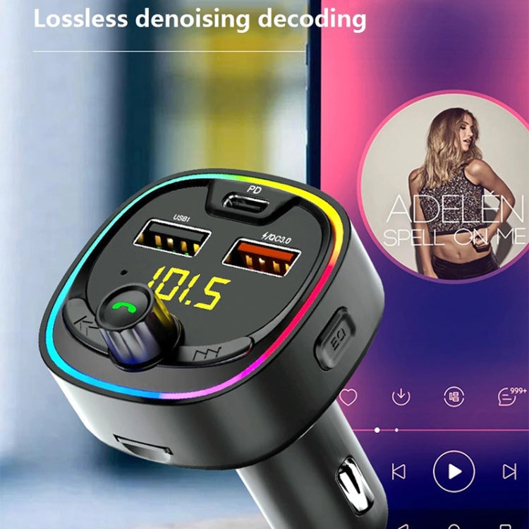 BT08D FM Transmitter Hands-free Car Kit MP3 Audio Player with QC3.0 + PD18W 5A Auto Fast Charger FM Modulator - Bluetooth Car Kits by buy2fix | Online Shopping UK | buy2fix