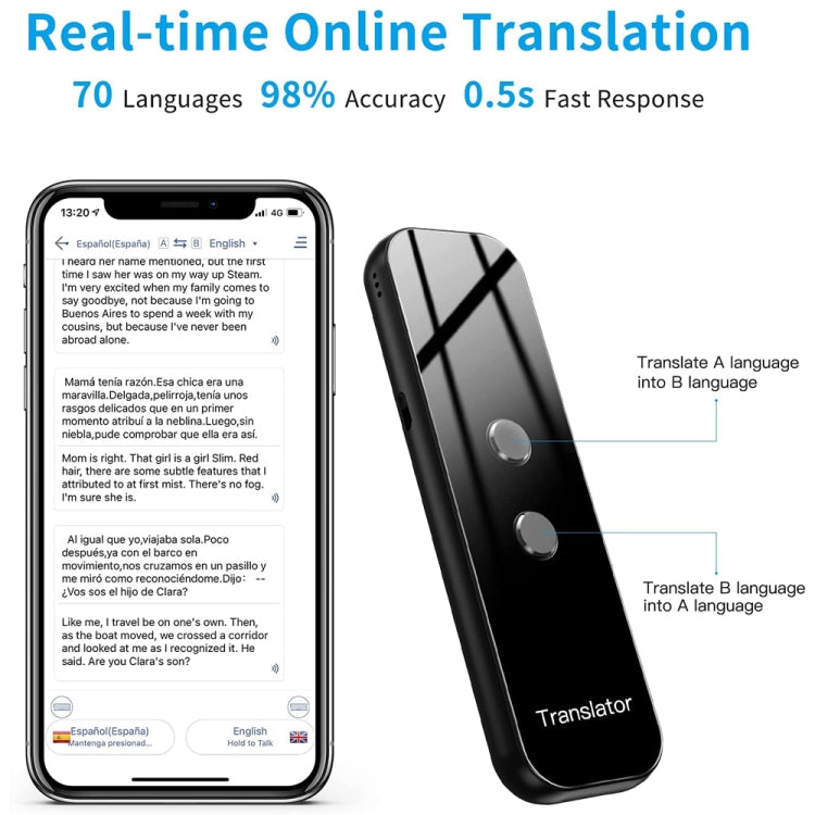 G6 Portable Instant Real Time Voice Translator Multi Language Voice Personal Travel Assistant Translator(Gray) - by buy2fix | Online Shopping UK | buy2fix