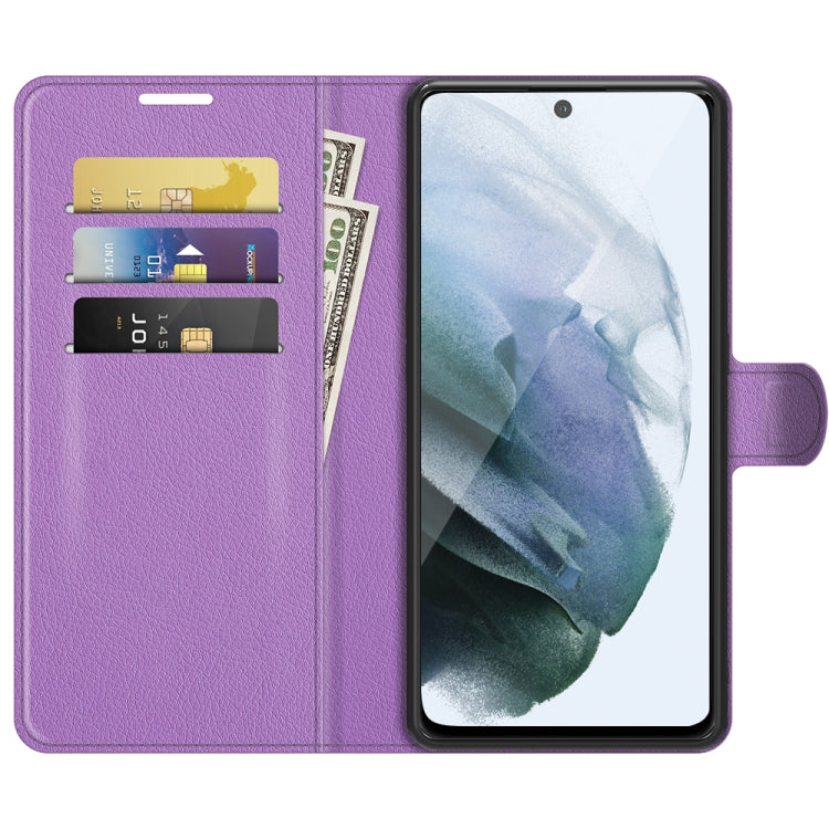 For Galaxy S21 FE Litchi Texture Horizontal Flip Protective Case with Holder & Card Slots & Wallet(Purple) - Galaxy Phone Cases by buy2fix | Online Shopping UK | buy2fix