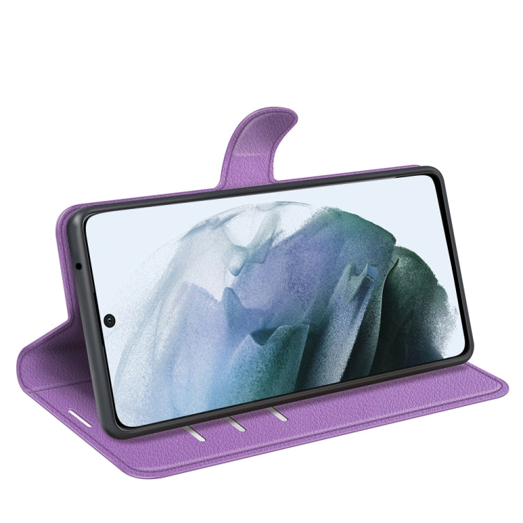 For Galaxy S21 FE Litchi Texture Horizontal Flip Protective Case with Holder & Card Slots & Wallet(Purple) - Galaxy Phone Cases by buy2fix | Online Shopping UK | buy2fix
