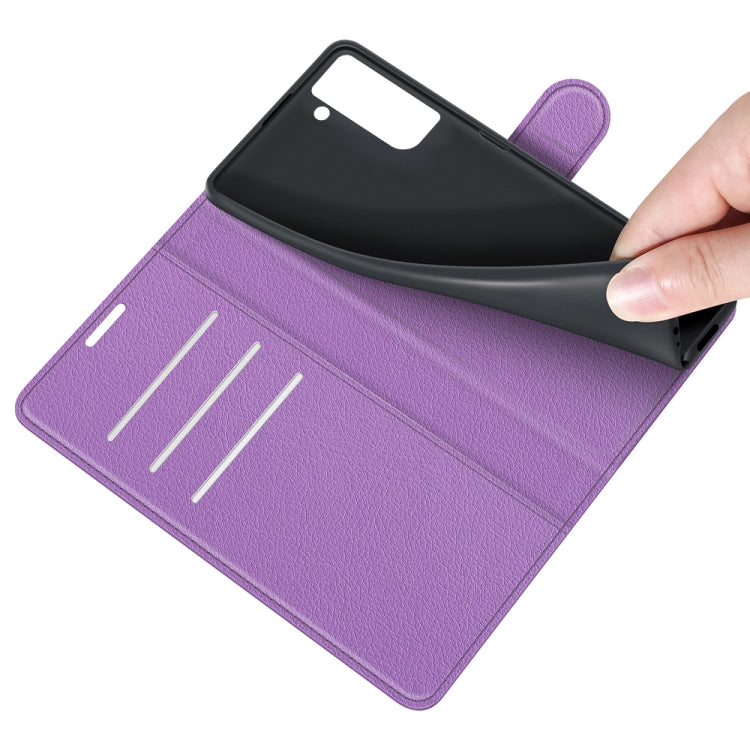 For Galaxy S21 FE Litchi Texture Horizontal Flip Protective Case with Holder & Card Slots & Wallet(Purple) - Galaxy Phone Cases by buy2fix | Online Shopping UK | buy2fix