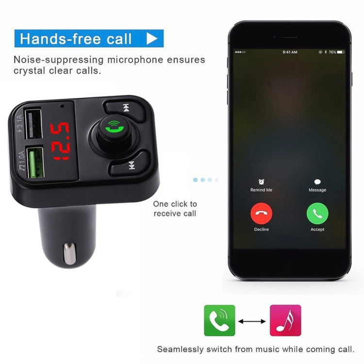 X3 Wireless 5.0 Handsfree Car Kit FM Wireless Audio Receiver Transmitter MP3 Player Dual USB Digital Fast Charger - Bluetooth Car Kits by buy2fix | Online Shopping UK | buy2fix