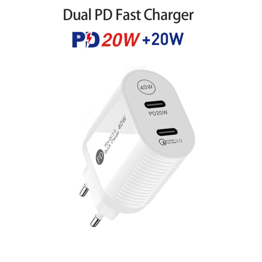 40W Dual Port PD / Type-C Fast Charger for iPhone / iPad Series, EU Plug(White) by buy2fix
