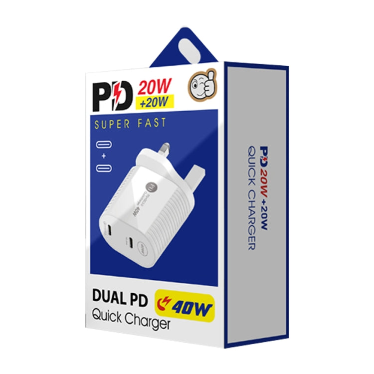 40W Dual Port PD / Type-C Fast Charger with Type-C to 8 Pin Data Cable, UK Plug(White) - USB Charger by buy2fix | Online Shopping UK | buy2fix