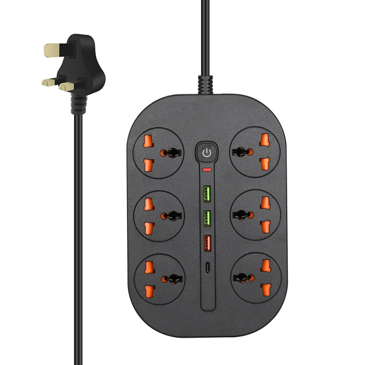 T21 PD3.0 + QC3.0 Multi Hole Row Plug 3000W High Power Socket, UK Plug(Black) - Extension Socket by buy2fix | Online Shopping UK | buy2fix