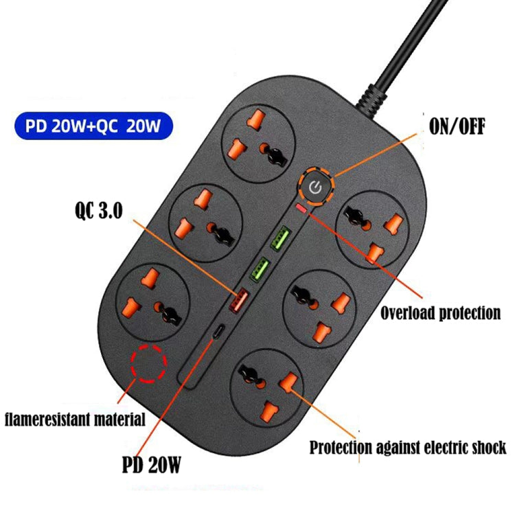 T21 PD3.0 + QC3.0 Multi Hole Row Plug 3000W High Power Socket, UK Plug(Black) - Extension Socket by buy2fix | Online Shopping UK | buy2fix
