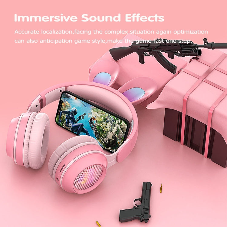KE-01 Rabbit Ear Wireless Bluetooth 5.0 Stereo Music Foldable Headset with Mic For PC(White Pink) by buy2fix