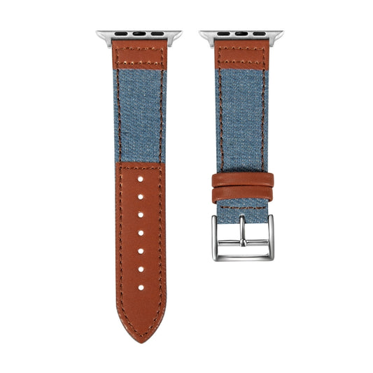 Denim Fit Leather Watch Band For Apple Watch Series 9&8&7 41mm / SE 3&SE 2&6&SE&5&4 40mm / 3&2&1 38mm(Light Blue+Brown) by buy2fix