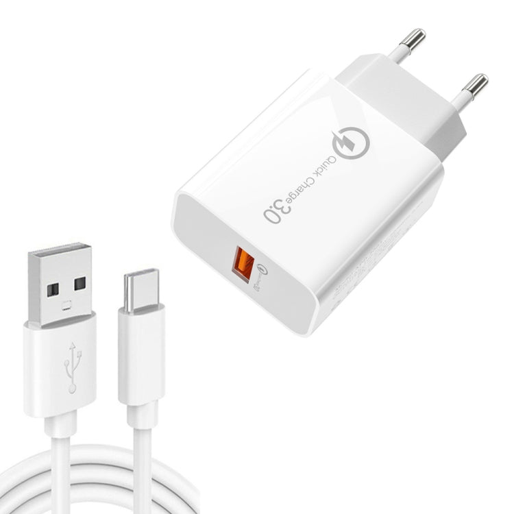 APD-2003 18W QC3.0 Single Port USB Charger with 1m USB to Type-C Data Cable(EU Plug) - USB Charger by buy2fix | Online Shopping UK | buy2fix