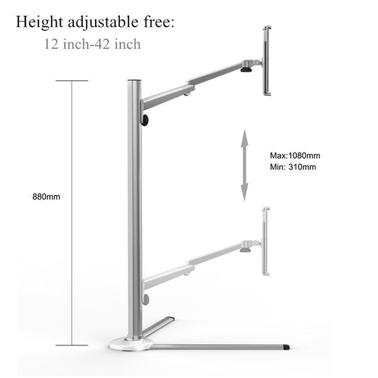 UP-6S Floor-standing Lazy Three-legged Liftable Stand for 3.5-13 inch Mobile Phones and Tablets by buy2fix