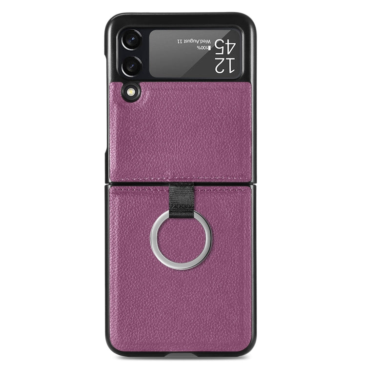 For Samsung Galaxy Z Flip3 5G Litchi Pattern Folding Phone Case with Ring Buckle(Purple) - Galaxy Phone Cases by buy2fix | Online Shopping UK | buy2fix