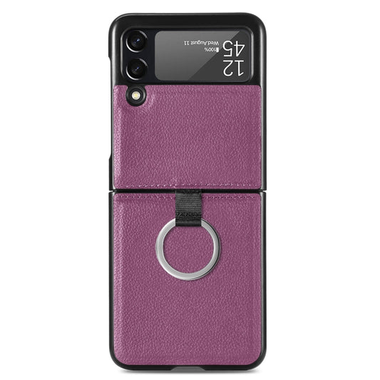 For Samsung Galaxy Z Flip3 5G Litchi Pattern Folding Phone Case with Ring Buckle(Purple) by buy2fix
