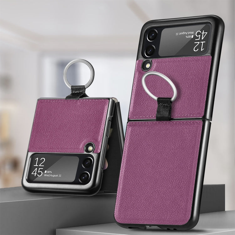 For Samsung Galaxy Z Flip3 5G Litchi Pattern Folding Phone Case with Ring Buckle(Purple) - Galaxy Phone Cases by buy2fix | Online Shopping UK | buy2fix