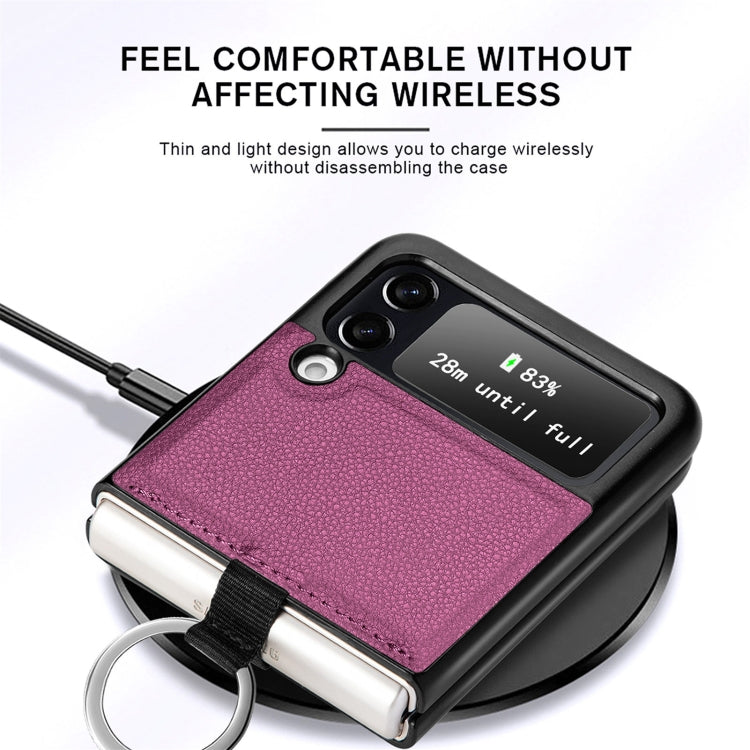 For Samsung Galaxy Z Flip3 5G Litchi Pattern Folding Phone Case with Ring Buckle(Purple) - Galaxy Phone Cases by buy2fix | Online Shopping UK | buy2fix