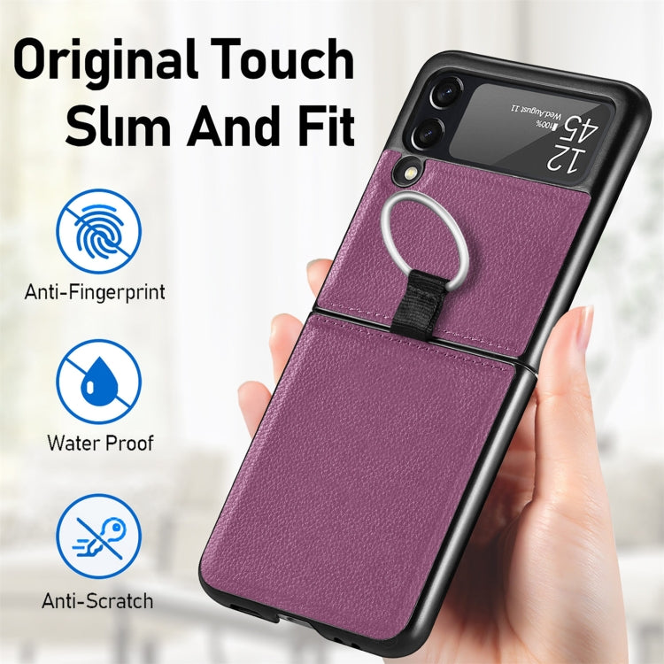 For Samsung Galaxy Z Flip3 5G Litchi Pattern Folding Phone Case with Ring Buckle(Purple) - Galaxy Phone Cases by buy2fix | Online Shopping UK | buy2fix