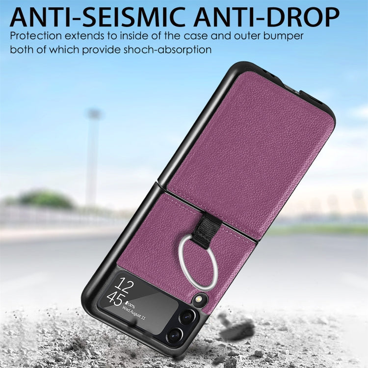 For Samsung Galaxy Z Flip3 5G Litchi Pattern Folding Phone Case with Ring Buckle(Purple) - Galaxy Phone Cases by buy2fix | Online Shopping UK | buy2fix