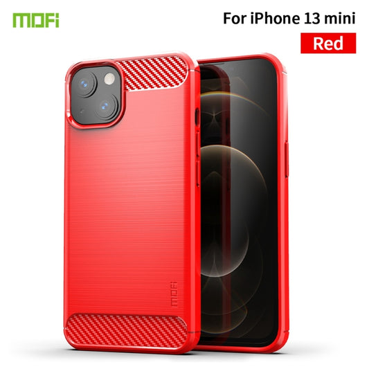 For iPhone 13 mini MOFI Gentleness Series Brushed Texture Carbon Fiber Soft TPU Case (Red) by MOFI