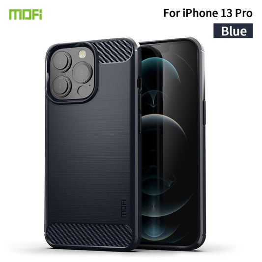 For iPhone 13 Pro MOFI Gentleness Series Brushed Texture Carbon Fiber Soft TPU Case (Blue) by MOFI