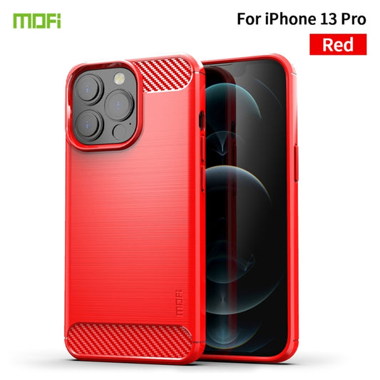 For iPhone 13 Pro MOFI Gentleness Series Brushed Texture Carbon Fiber Soft TPU Case (Red) by MOFI