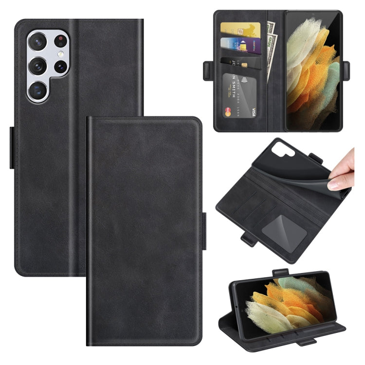 For Samsung Galaxy S22 Ultra 5G Dual-side Magnetic Buckle Horizontal Flip Leather Case with Holder & Card Slots & Wallet(Black) - Galaxy S22 Ultra 5G Cases by buy2fix | Online Shopping UK | buy2fix