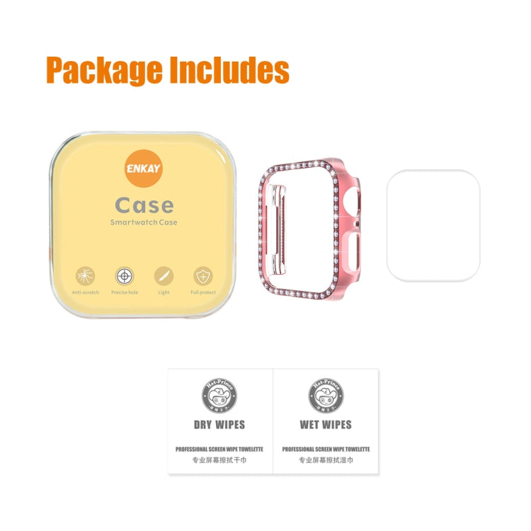 ENKAY Hat-Prince Electroplate PC Diamond Watch Case + Full Coverage Curved PET Screen Protector Film For Apple Watch Series 9 / 8 / 7 45mm(Pink) by ENKAY