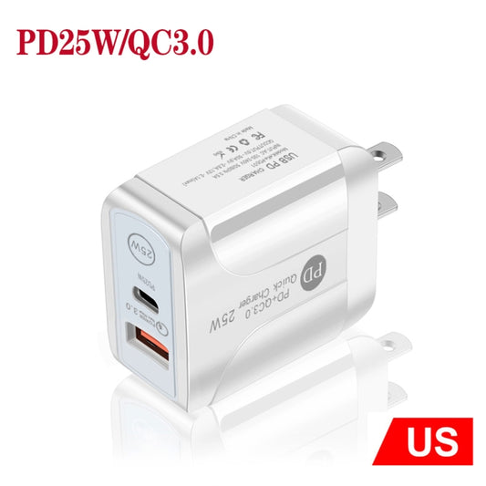 PD25W USB-C / Type-C + QC3.0 USB Dual Ports Fast Charger, US Plug(White) by buy2fix
