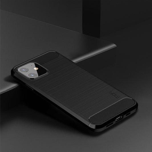 For iPhone 12 mini MOF Gentleness Series Brushed Texture Carbon Fiber Soft TPU Case (Black) by MOFI