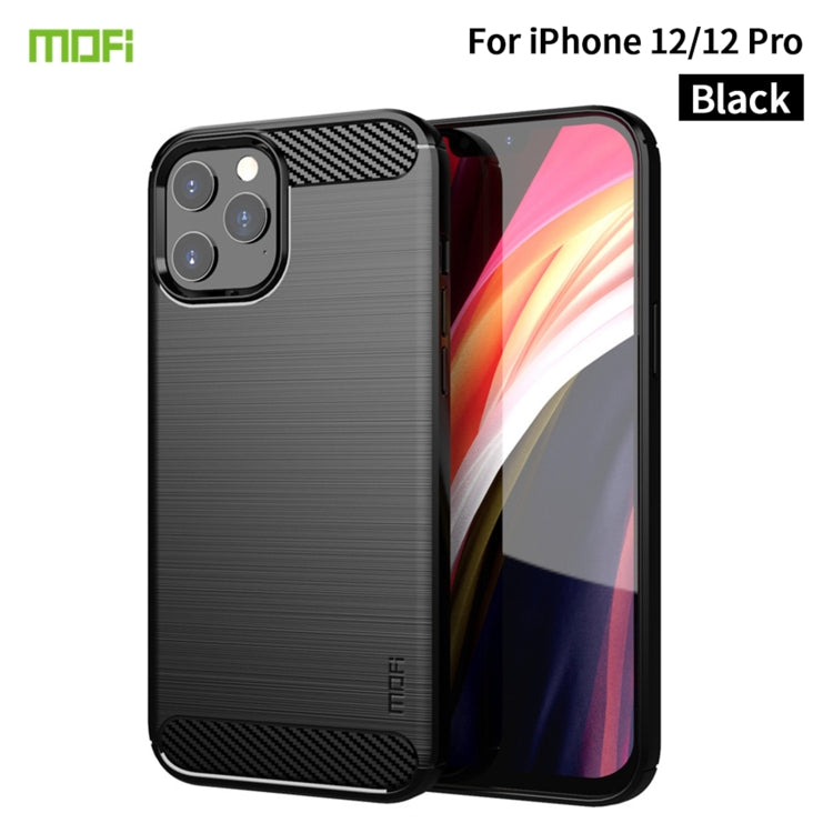 For iPhone 12 / 12 Pro MOF Gentleness Series Brushed Texture Carbon Fiber Soft TPU Case(Black) - iPhone 12 / 12 Pro Cases by MOFI | Online Shopping UK | buy2fix